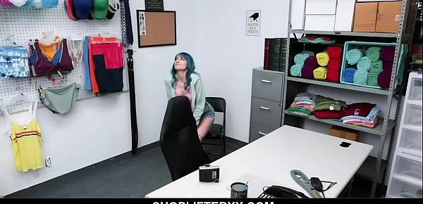  Blue Hair teen gets fucked in a shop